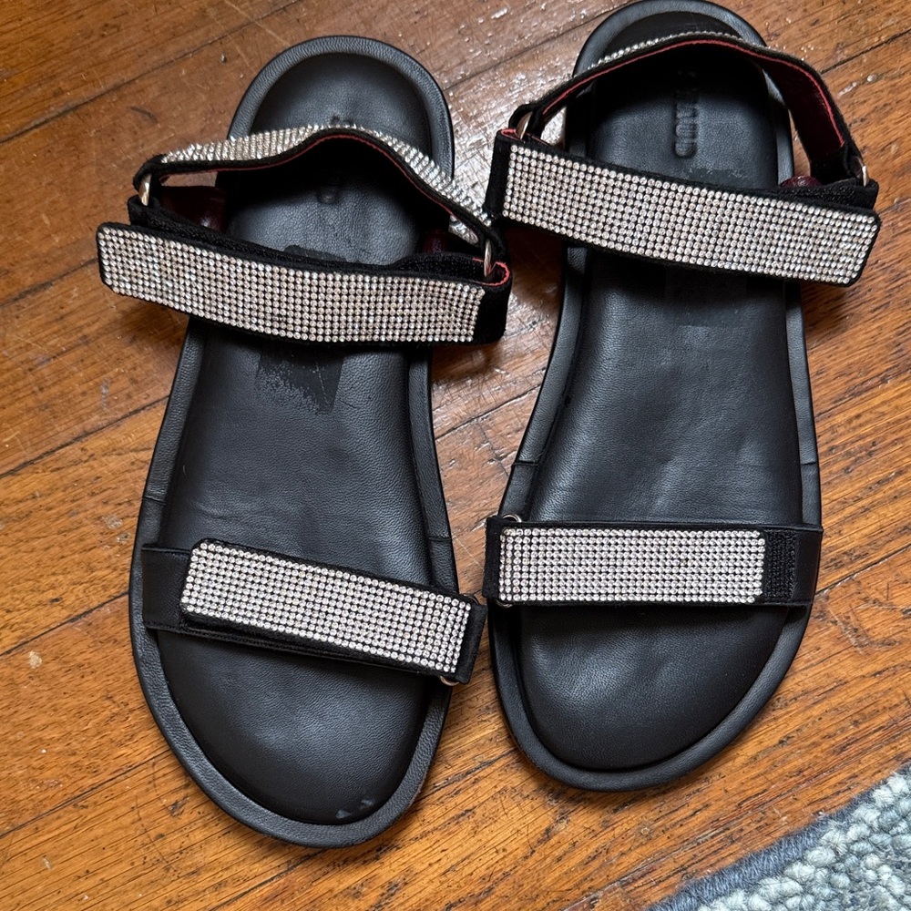 Stylish Black STAUD Betty Sandals with Rhinestone Straps sz 7
